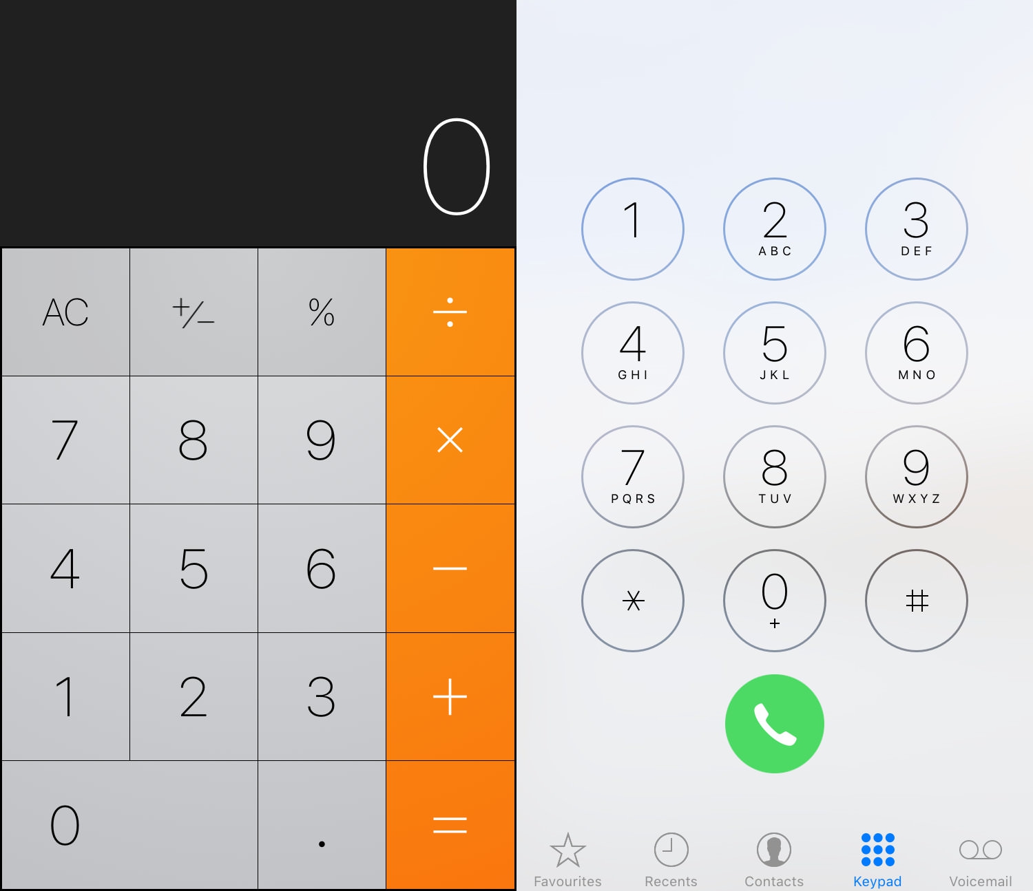 Calculator vs Phone, requiring two mental models with little difference in speed or accuracy since the 1950s