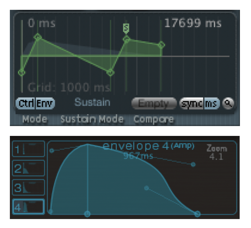 Envelopes from Logic Pro X's Sculpture and Ultrabeat